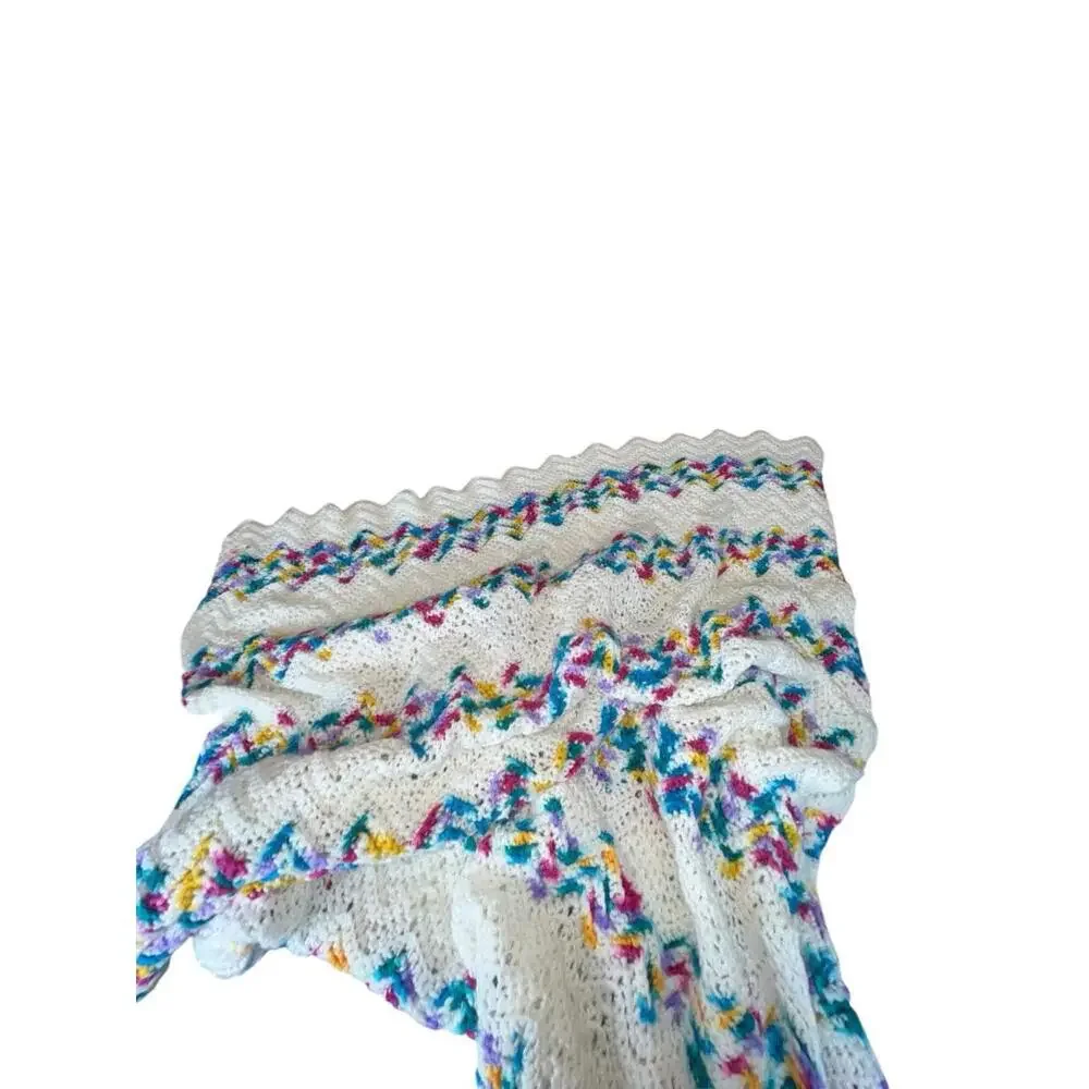 Vintage Handmade Crochet‎ Zig Zag Ripple Afghan Blanket 70x40